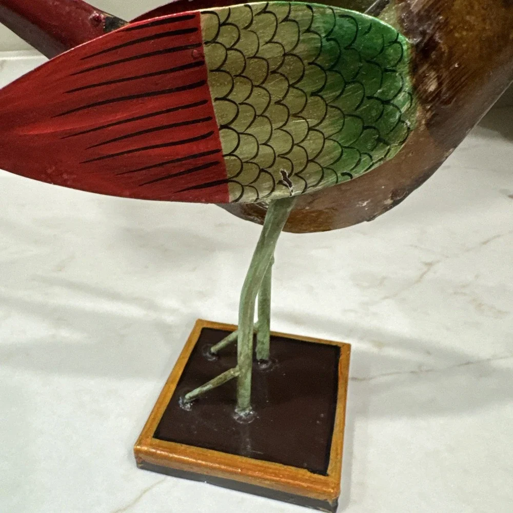 Pottery Barn Folk Art Metal Bird Floral Figurine Home Decor